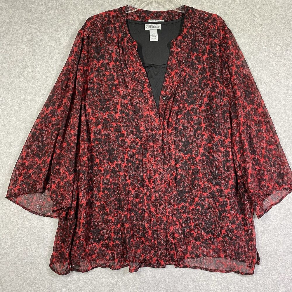 Maggie Barnes for Catherines Womens Plus Size 2X Red Blouse + Tank Top 2 Piece